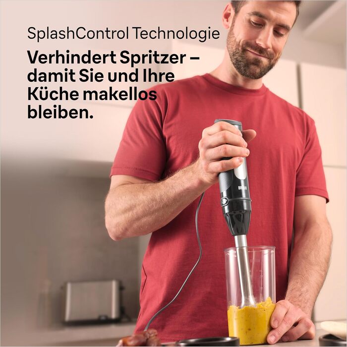 Блендер занурювальний Braun MultiQuick 5 MQ 50236 (2024) – 1000 Вт, нержавіюча сталь, 21 швидкість + Turbo, EasyClick, SplashControl, набір насадок