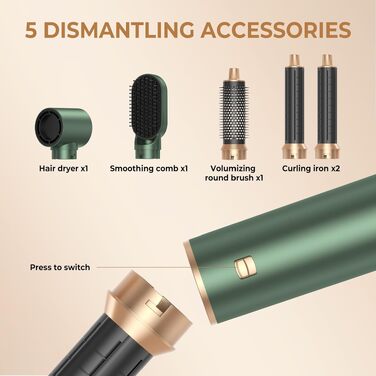 MogaWave Air Styler Pro 6 в 1: Фен-щітка, стайлер для волосся 1000W (Сірий)