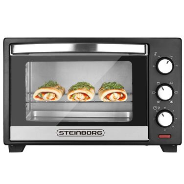Steinborg Mini Backofen 25л – Електрична міні-піч 3-в-1 для піци та випічки з конвекцією, 1600 Вт, таймер 60 хв, деко для крихт