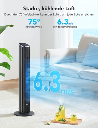 GoveeLife Розумний вежний вентилятор з Wi-Fi та Bluetooth, 75° осциляція, 8 швидкостей, 5 режимів, таймер на 24 год