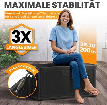 Водонепроникний садовий ящик Gartenbox 375L чорний - велика коробка для зберігання речей на вулиці, для подушок, садових меблів, посилок