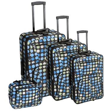 Набір валіз Rockland Polka Softside, 4 шт. (14/19/24/28 дюймів), м'який матеріал, блакитний принт у горошок