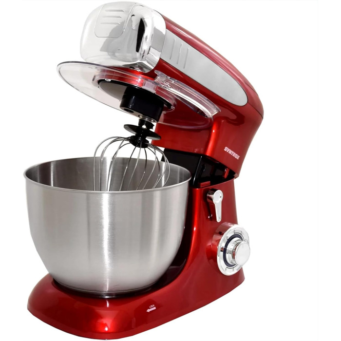 Кухонна машина Syntrox Deluxe 1300 Вт, міксер і м’ясорубка, багатофункціональний кухонний комбайн з насадками, червоний