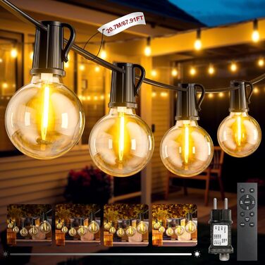 LED гірлянда для вулиці, 20.7м, з таймером, 30+1 лампочки G40, диммування, IP44, для декору саду, балкону, дому