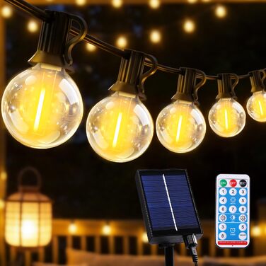 Сонячна гірлянда вулична LED 10м, 15+1 G40, пластик, димована, з пультом ДУ, 8 режимів, таймер, IP44, для балкона, саду, альтанки