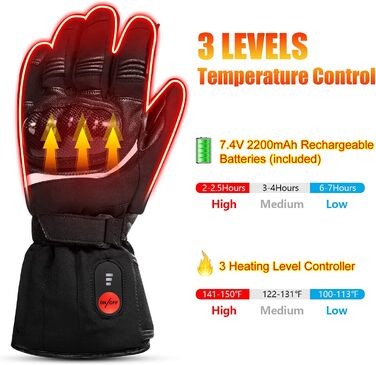 Обогріваючі рукавички SAVIOR HEAT для чоловіків та жінок, рукавички для зимового катання на лижах та ковзанах, рукавички для артриту, акумулятор 7.4V 2200mAh, USB-зарядка, чорний (XL)