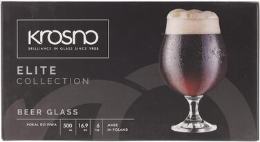 Набір склянок для темного пива Krosno Dunkel Stout 500 мл, 6 шт, колекція Elite, для дому та вечірок, можна мити в посудомийці