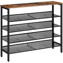 HOOBRO металевий стелаж для взуття, 5-рівневий, регульований, 100x30x85 см, для коридору, індустріальний стиль, вінтажний коричнево-чорний