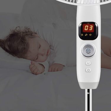 Вентилятор підлоговий Midea FS40-16CR з DC-мотором, 12 швидкостей, тиха робота 27 дБ, дистанційне керування, LED-дисплей, таймер 12 год, 4 режими, енергозбереження, 5 лопатей, регульована висота, білий