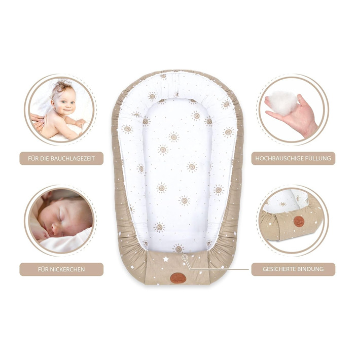 Дитяче кокон-гніздечко Babynest 90x50 см, ручна робота, бавовна, сонячний дизайн