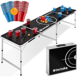 Стіл для Beer Pong tectake, складаний, висота регулюється, з ручками, набір 100 стаканів (50 червоних, 50 синіх) та 6 м'ячів, ігровий стіл для вечірок, пивний понг для дорослих
