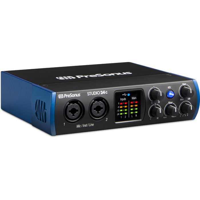 Аудіоінтерфейс PreSonus Studio 24c USB-C для запису, стрімінгу та подкастингу з програмним забезпеченням (2 мікрофонні преампи/2 виходи)