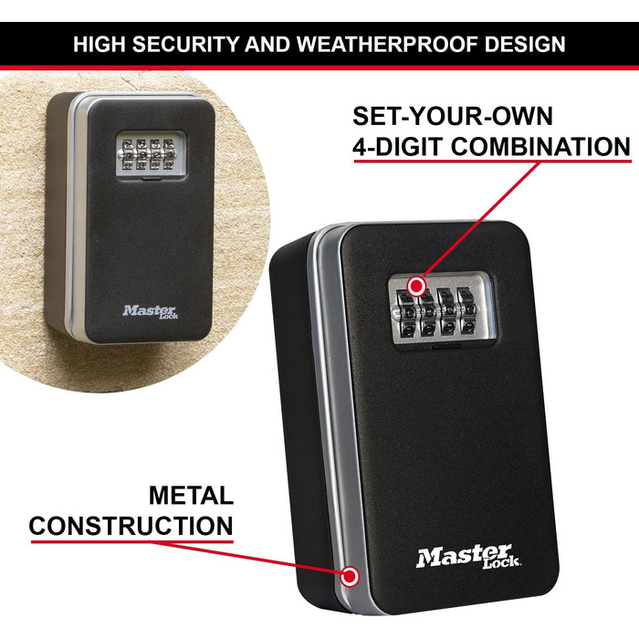 Сейф-ключниця Master Lock з кодовим замком для настінного монтажу, вологозахищена для зовнішнього використання, середній розмір (набір 2 шт.)