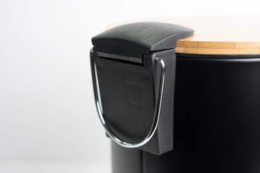 Відро для сміття helit the bamboo 3 л, металеве, з бамбуковою кришкою, тихе закривання, чорне