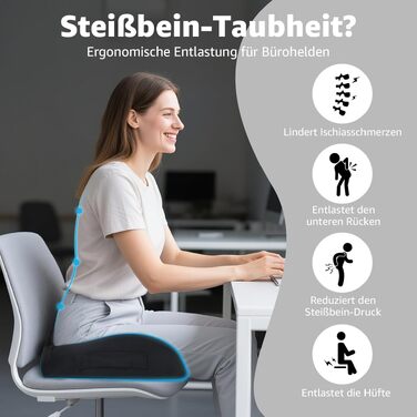 Ортопедична подушка для сидіння BRO Extra з охолоджуючим Ice Silk чохлом, піна Memory Foam, для офісного крісла, авто та інвалідного візка. Зняття навантаження з куприка.