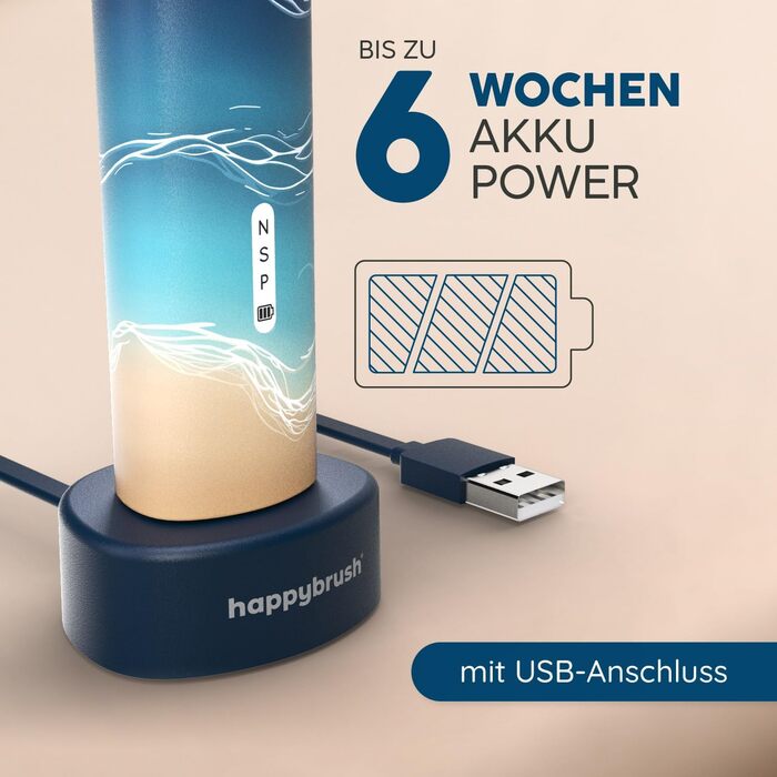 Електрична звукова зубна щітка happybrush® Eco Vibe 3+ – Чорний (Ocean) – Комплект з насадками, 2 роки гарантії