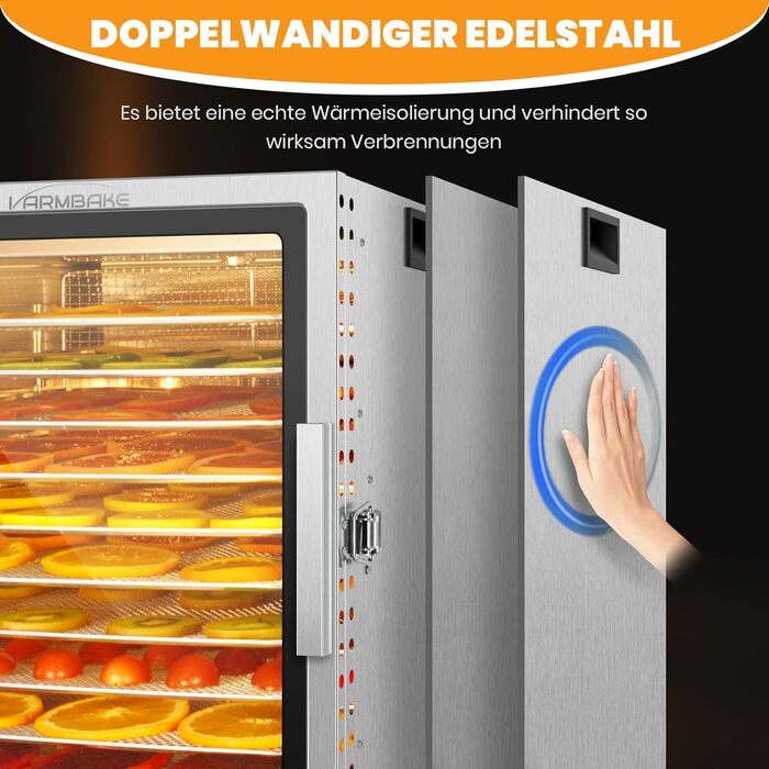 Сушарка для овочів та фруктів електрична 800W, 36 лотків (29x29 см), 2 яруси, нержавіюча сталь, 30-90°C