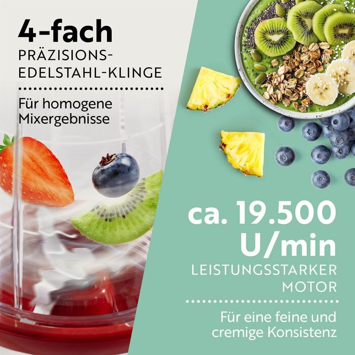 GOURMETmaxx блендер-смузі мейкер 250Вт, 4в1, 500мл, електричний міні міксер з 9 функціями, BPA-free, чашка To-Go, білий-червоний