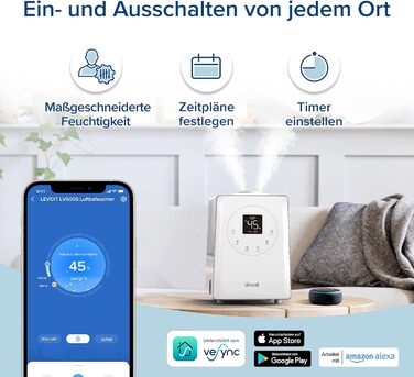Зволожувач повітря LEVOIT Smart 6L з ароматерапією, верхній залив, холодний/теплий туман, керування Alexa/APP, режим сну, таймер 1-12 год, для спальні, дитячої кімнати, рослин до 40–70 м²