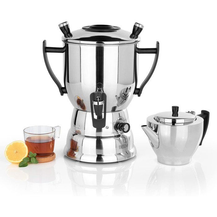 Електричний самовар BEEM TEA-PERFECT 3 л з чайником 1,2 л з ситечком, нерж. сталь, термостат, диспенсер, для дому та HoReCa