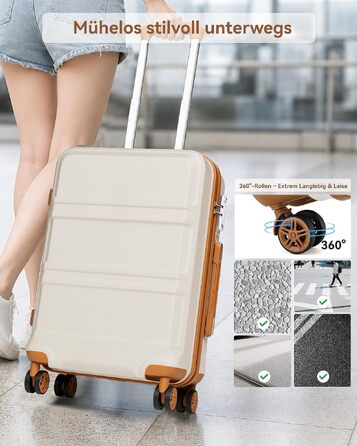 Валіза KONO середнього розміру (L, 65 см) з жорстким корпусом ABS+PC, TSA замком та подвійними колесами, 61 л, кремово-біла