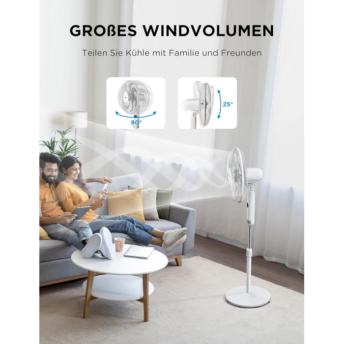 Вентилятор підлоговий Midea FS40-23MR з пультом, 3 швидкості, телескопічна висота, 90° поворот, 7 лопатей, LED-дисплей, білий