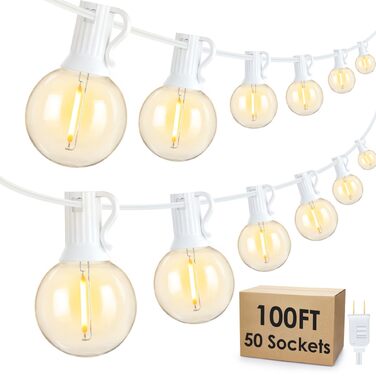 Гірлянда LED Mlambert для вулиці 30м, димована, водонепроникна, G40, 53 лампи 2700K, білий кабель