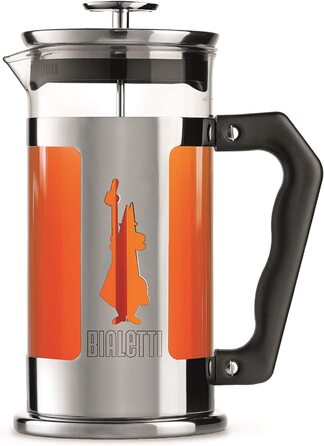 Френч-прес Bialetti Preziosa 1 л, скло та нержавійка, для кави та чаю, 8 чашок, сріблястий, підходить для посудомийки