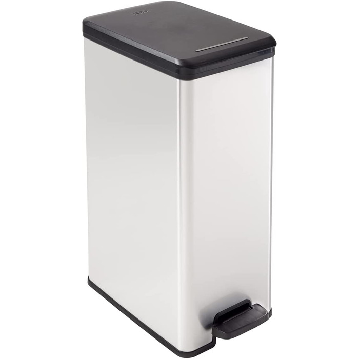 Смітник Curver Deco Slim 40 л, пластик, чорний/металік, 42x25x61 см