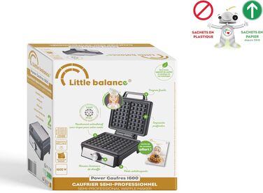 Електричний вафельниця LITTLE BALANCE 8816 Power Waffeln 1600W, антипригарне покриття без PFAS, для товстих та хрустких бельгійських вафель, чорна, 20 x 17 см