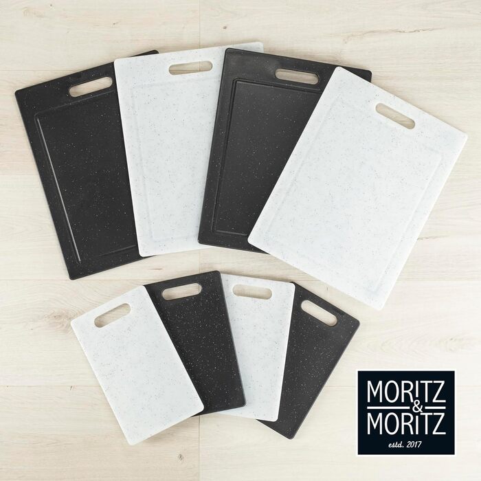 Набір обробних дощок Moritz & Moritz 2 шт. 36x27,5 см, пластик, без BPA, гранітний дизайн, з антиковзними ніжками та отвором для захвату, з канавкою для соку, чорні, великі для кухні