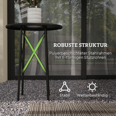 Outsunny Garden Table Ø40 x 50 см, Атмосферостійкий сталевий балконний стіл, Бічний столик із захисними ніжками з квітковим дизайном, Круглий обідній стіл на відкритому повітрі, Кемпінговий стіл Патіо Стіл для патіо Стіл для саду Балкон Чорний