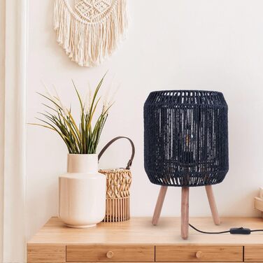 Настільна лампа Paco Home Boho чорна, лампа для тумбочки, письмового столу, E27, плетений абажур, декор