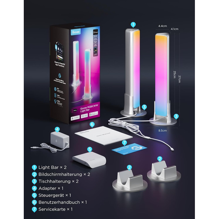 Світлодіодні LED-панелі Govee RGBICWW для підсвічування телевізора, геймінгу та створення атмосфери (Сріблястий)