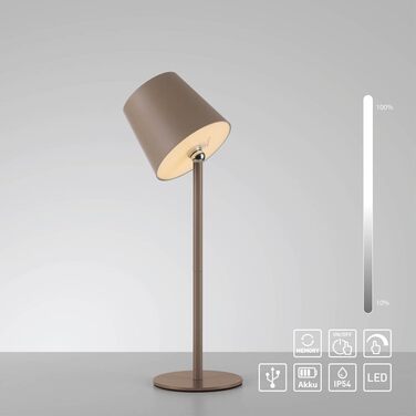 LED настільна лампа SellTec на акумуляторі, USB, біла, диммер, IP54, для саду, кемпінгу, балкону або тераси (пісок)