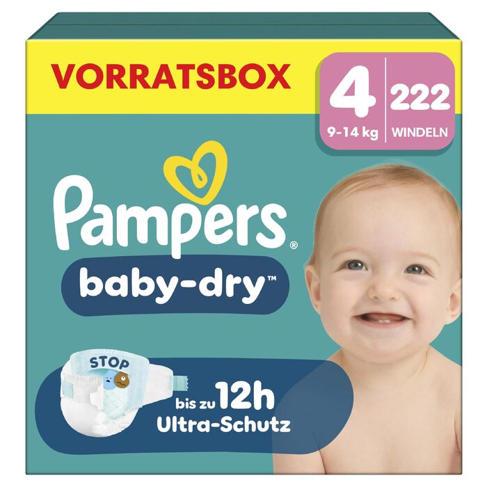 Підгузки Pampers Baby-Dry розмір 4 (9-14 кг), 204 шт, захист від протікань та комфорт на ніч