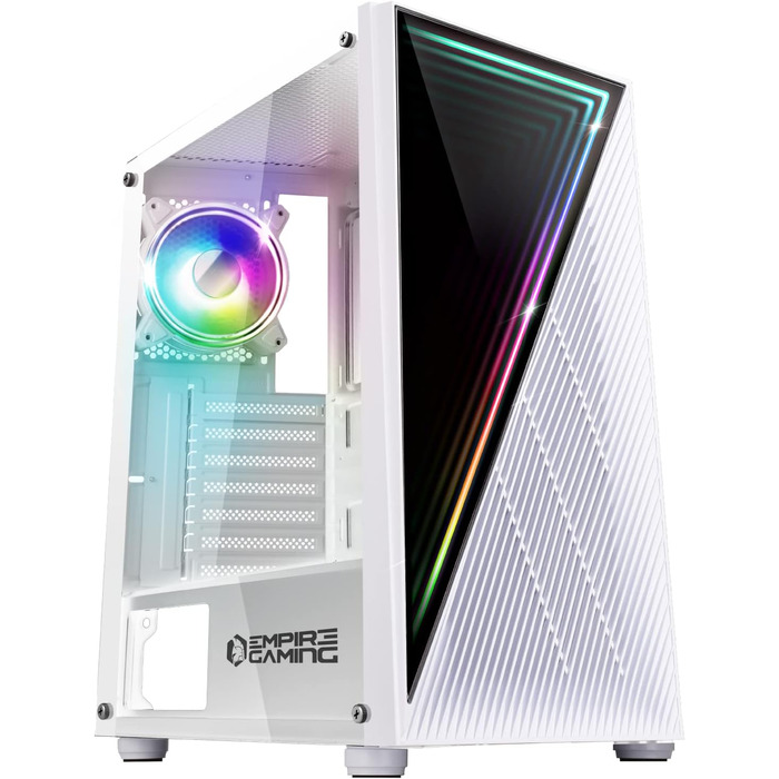 Ігровий корпус для ПК Empire Gaming Crystal, ARGB, середній Tower, ATX/Micro ATX/ITX, 3D-дзеркальний ефект, адресований RGB-вентилятор 120 мм, білий