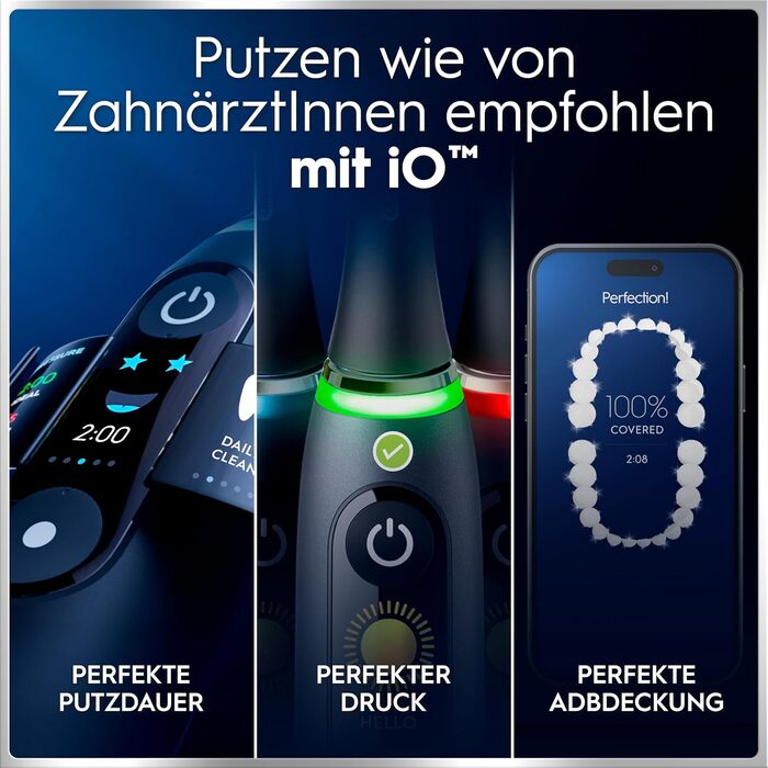 Електрична зубна щітка Oral-B iO Series 6 Black Lava, набір: щітка, 3 змінні насадки (Probierset) та чорний дорожній футляр