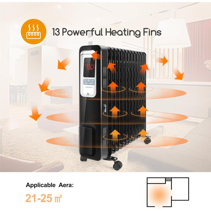 Електричний масляний радіатор Aigostar Oil Monster 33JHH 2500W з LCD-дисплеєм та термостатом