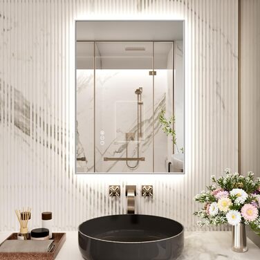 LED дзеркало для ванної кімнати 60x80 см з підсвічуванням, сенсорне, регулювання яскравості, 3 кольори світла, проти запотівання, водонепроникне IP44, горизонтальне/вертикальне