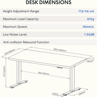 Регульований по висоті письмовий стіл FlexiSpot Basic, 160x80 см, білий (стільниця та каркас)