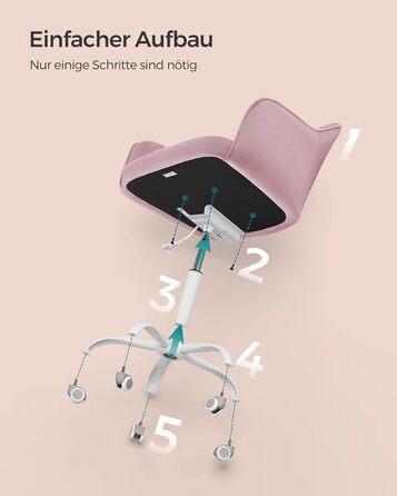 Офісне крісло SONGMICS, обертове, регульоване, до 110 кг, оксамитове, пастельно-рожеве, для робочого місця та спальні