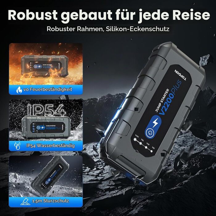 Пусковий пристрій TOPDON V2200 Air Jump Starter з компресором 150 PSI, бустер для авто (бензин 8L, дизель 6L), павербанк 2200А з LED-ліхтарем