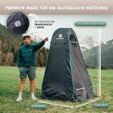 Намет для душу NATURBUMMLER Pop-Up з захистом приватності, водонепроникний, з 5 кишенями та підлогою (1,9 м) – мобільний туалетний намет, переодягальня, захист від погляду для кемпінгу, пляжу, відпочинку на природі