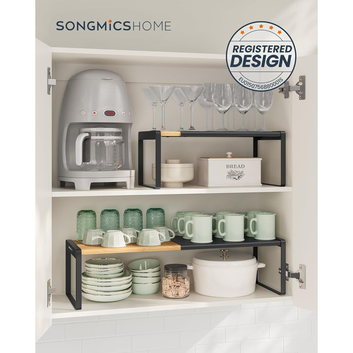 Набір висувних полиць для спецій SONGMICS HOME, органайзер для кухні та шаф, стійка для приправ, бежевий та чорний, KCS051N01 (2 шт)