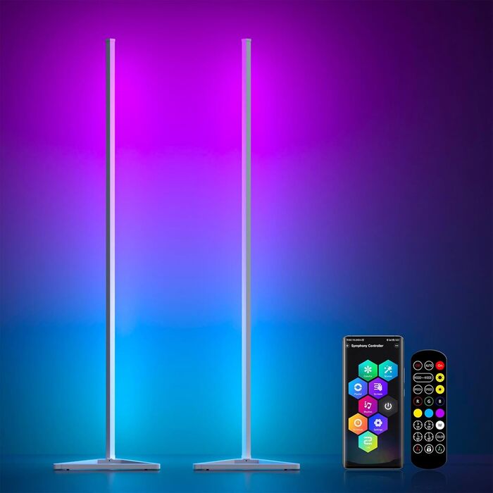 MIWATT LED торшер для вітальні 143 см, RGB, димер, керування пультом і додатком, 16 млн кольорів, музичний і DIY-режими, таймер, для спальні, ігрової кімнати, офісу, білого кольору