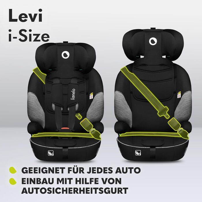 Автокрісло Lionelo Levi i-Size 76-150см R129, група 1/2/3, чорно-сірий, з Memory Foam та Dri-Seat