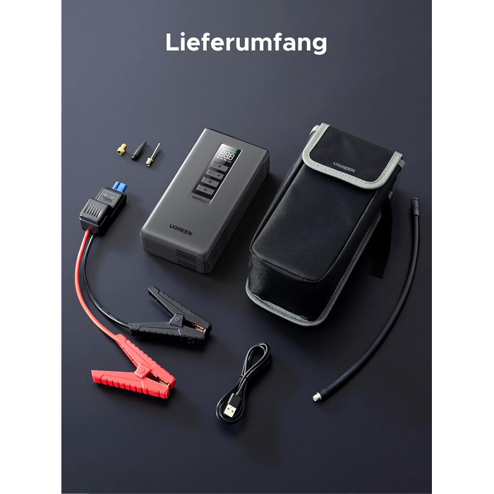 Пусковий пристрій UGREEN 3 в 1: Powerbank 10000mAh, бустер для авто та електричний компресор (помпа)