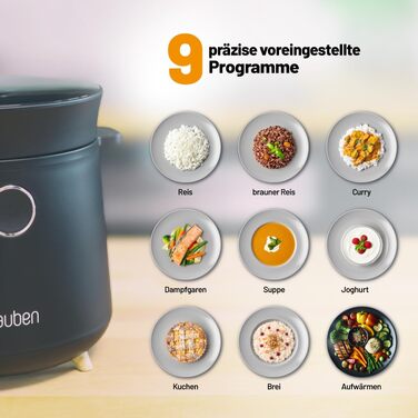 Мультиварка Lauben для рису 1.5л, 350W, 9 програм, цифровий дисплей, антипригарне покриття