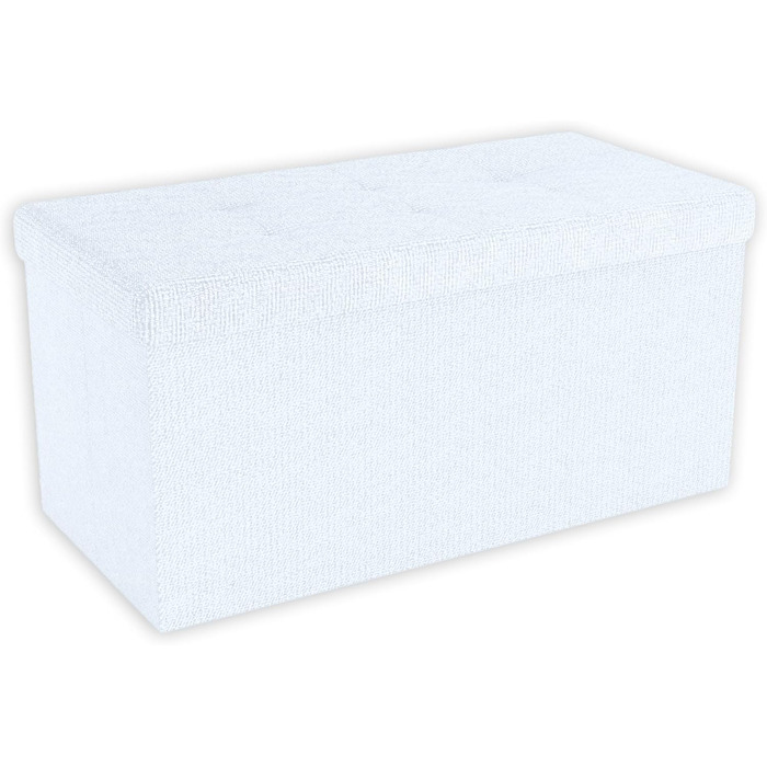 INTIRILIFE Складана пуф-лава 76x38x38 см, біла, з кришкою і місцем для зберігання, текстиль, пуф-куб, відкидний ящик для речей, сидіння і підставка для ніг